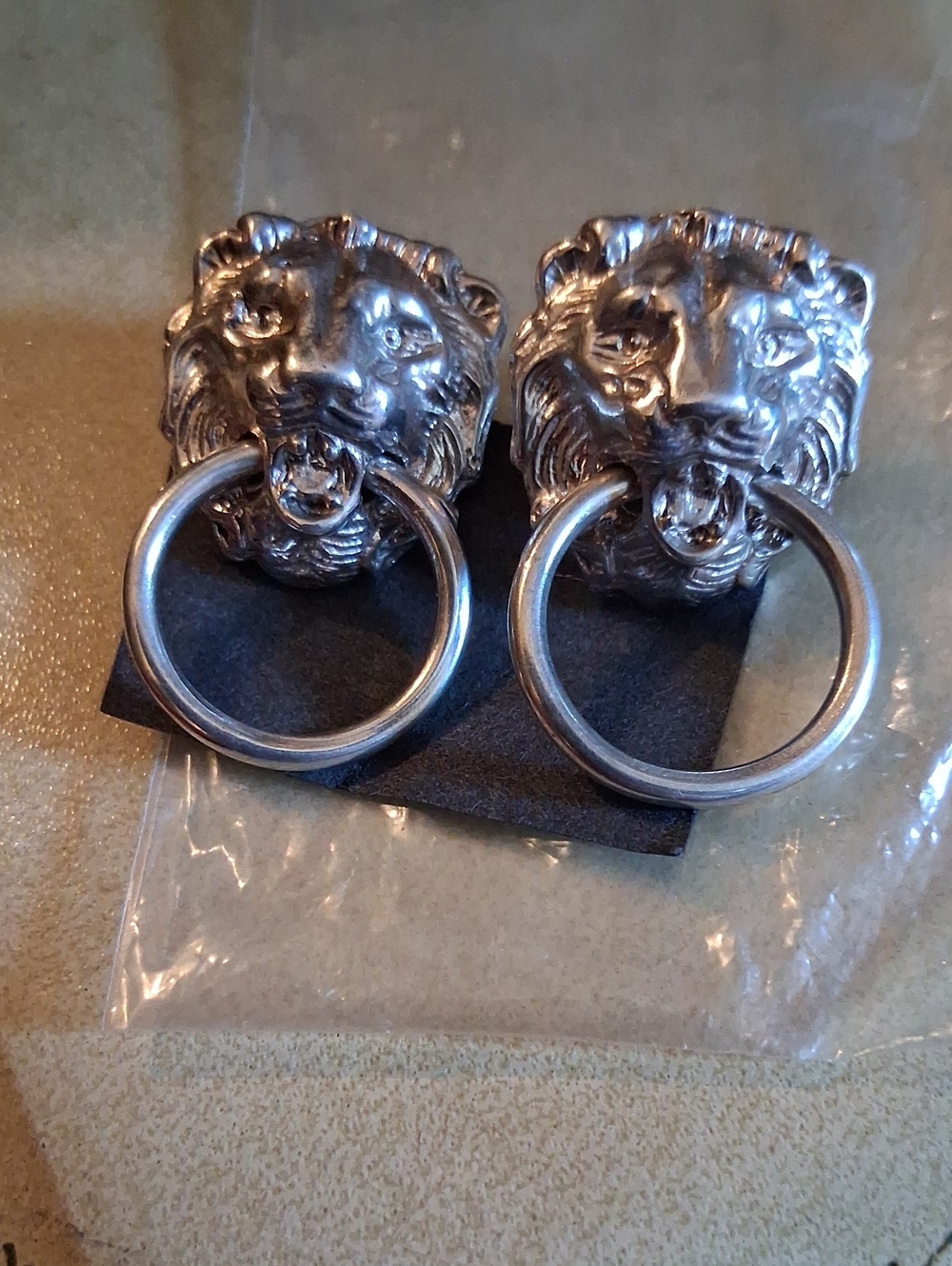 Lion Head Ring Drop Earrings in Sterling Silver